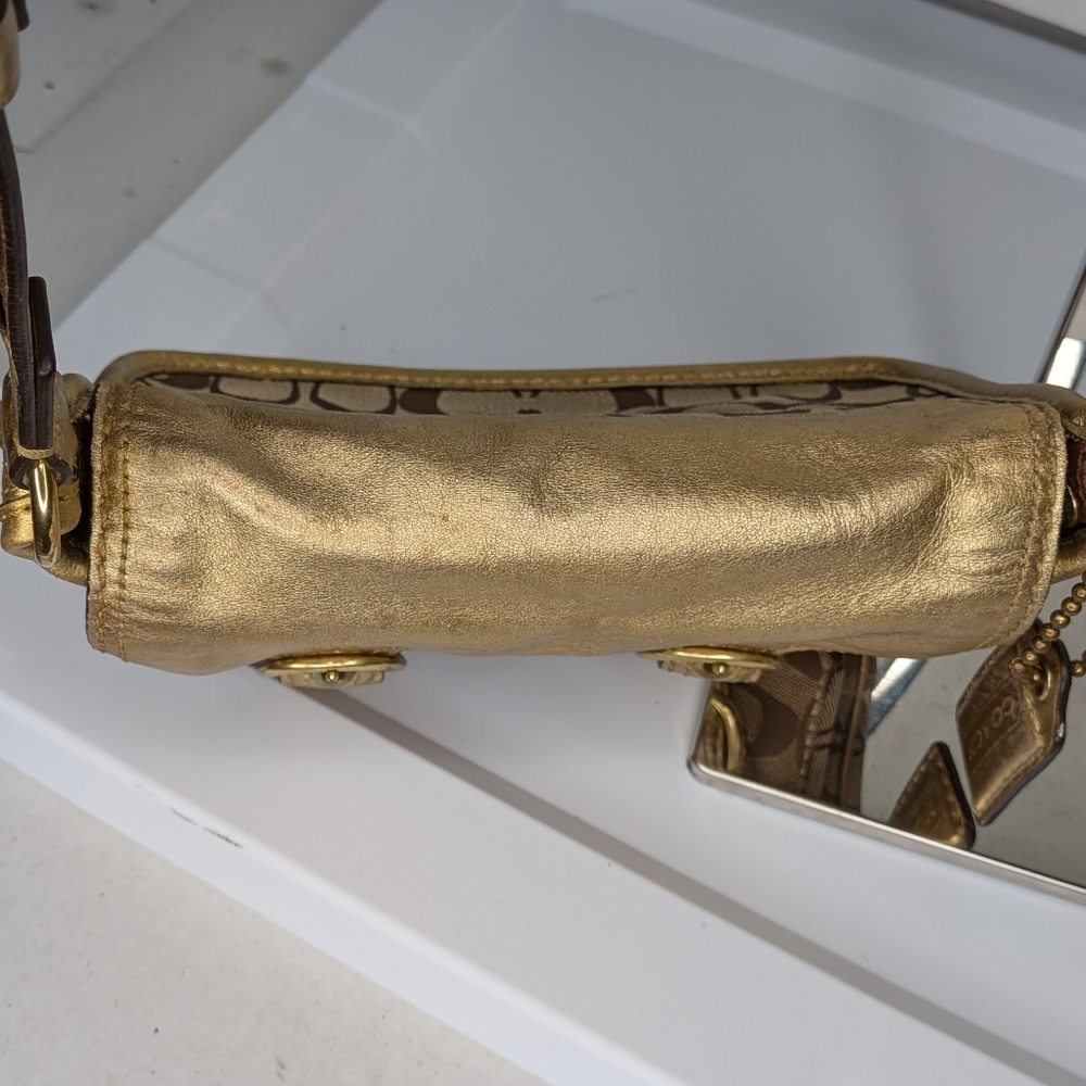 Coach Bleeker Crossbody Bag Jessie Signature Gold Tan Mini Messenger Buckle Y2K - Picture 11 of 16